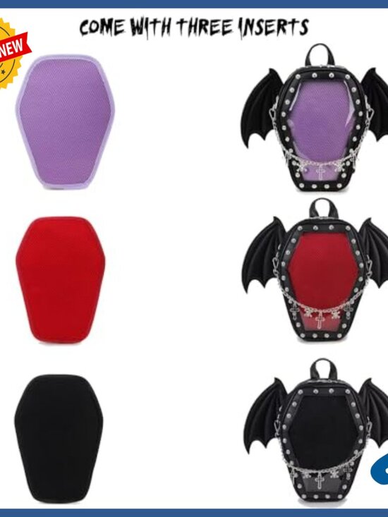 Gothic Coffin Shape Ita Backpack Vegan Leather Adjustable Straps Halloween main image 3